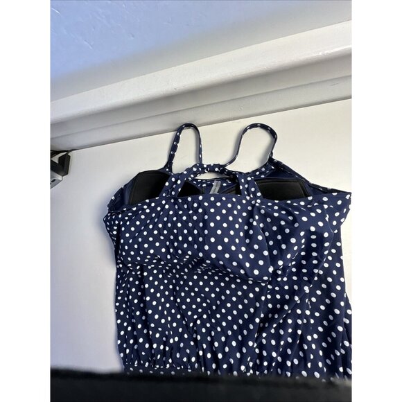 Womens 2W LANDS END Blue Polkadot BLOUSON TANKINI TOP Bathing Swim - Picture 7 of 7